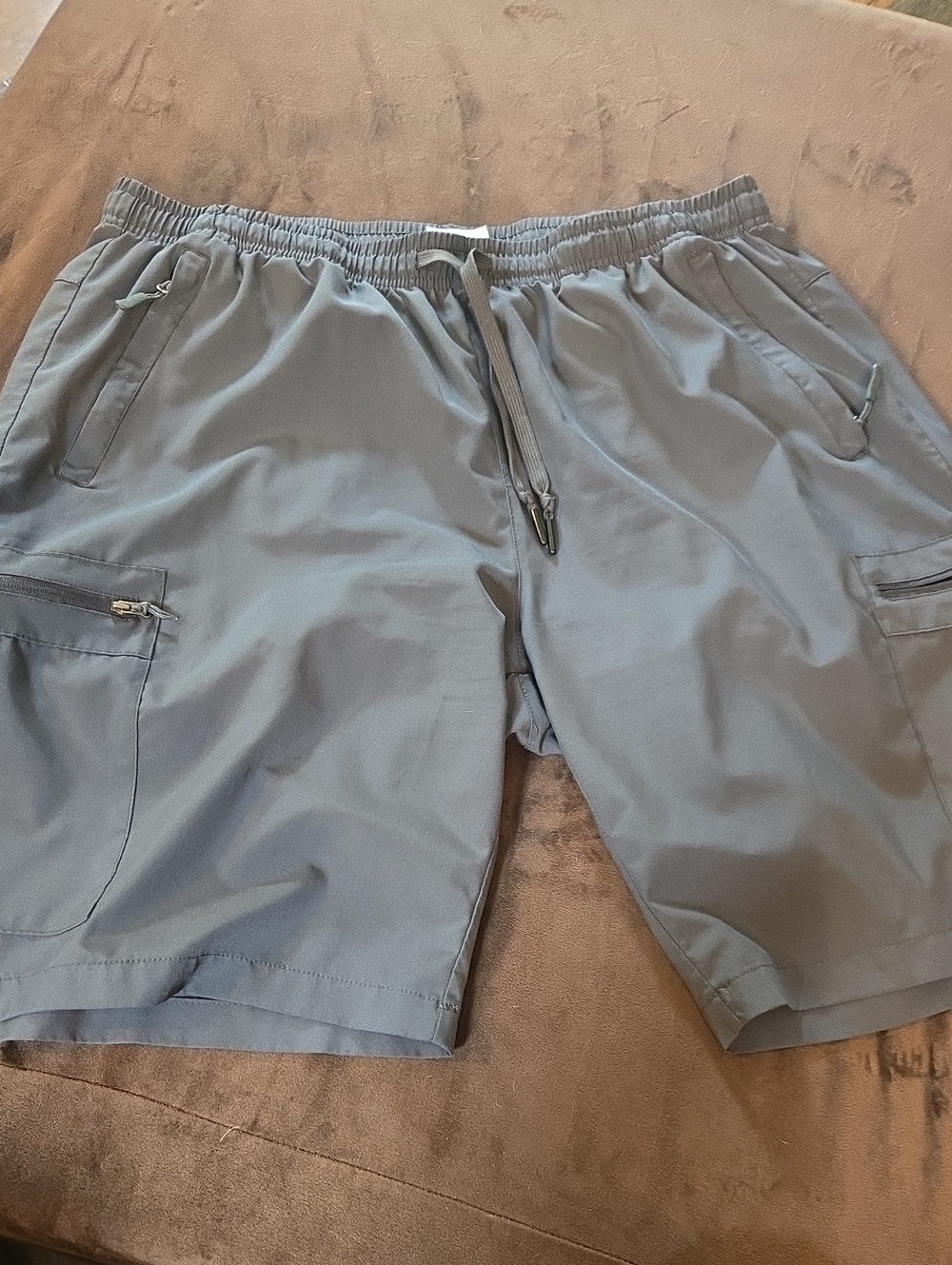 Women's Casual Elastic-Waist Gray Cargo Shorts